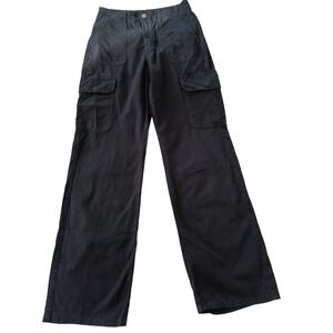 Zara NWT Black 100% Cotton High Rise Cargo Pants 4 W27 L31 Utility Straight Leg